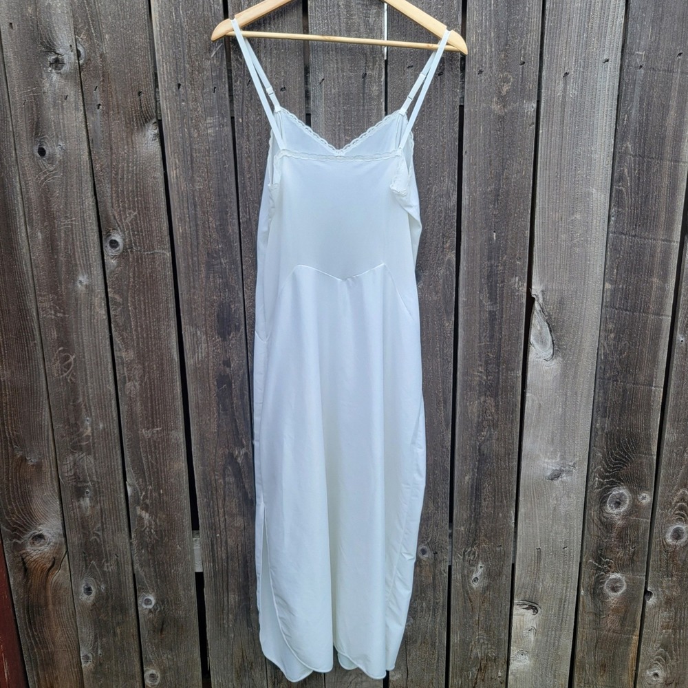 VTG Kayser White Nylon Tricot Full Length Slip Dress Lace Trim V-Neck USA Sz 36 - Picture 2 of 6